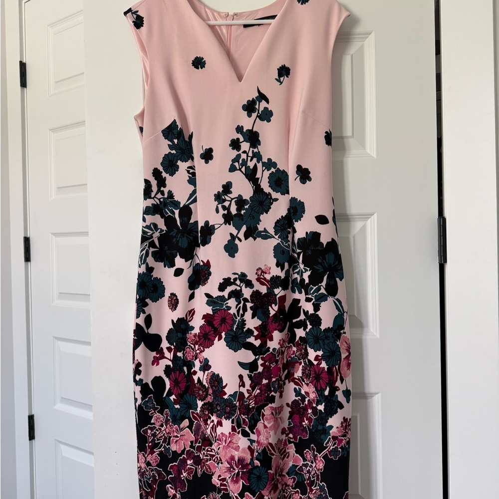 White House Black Market Pink Floral Midi Sheath Dress